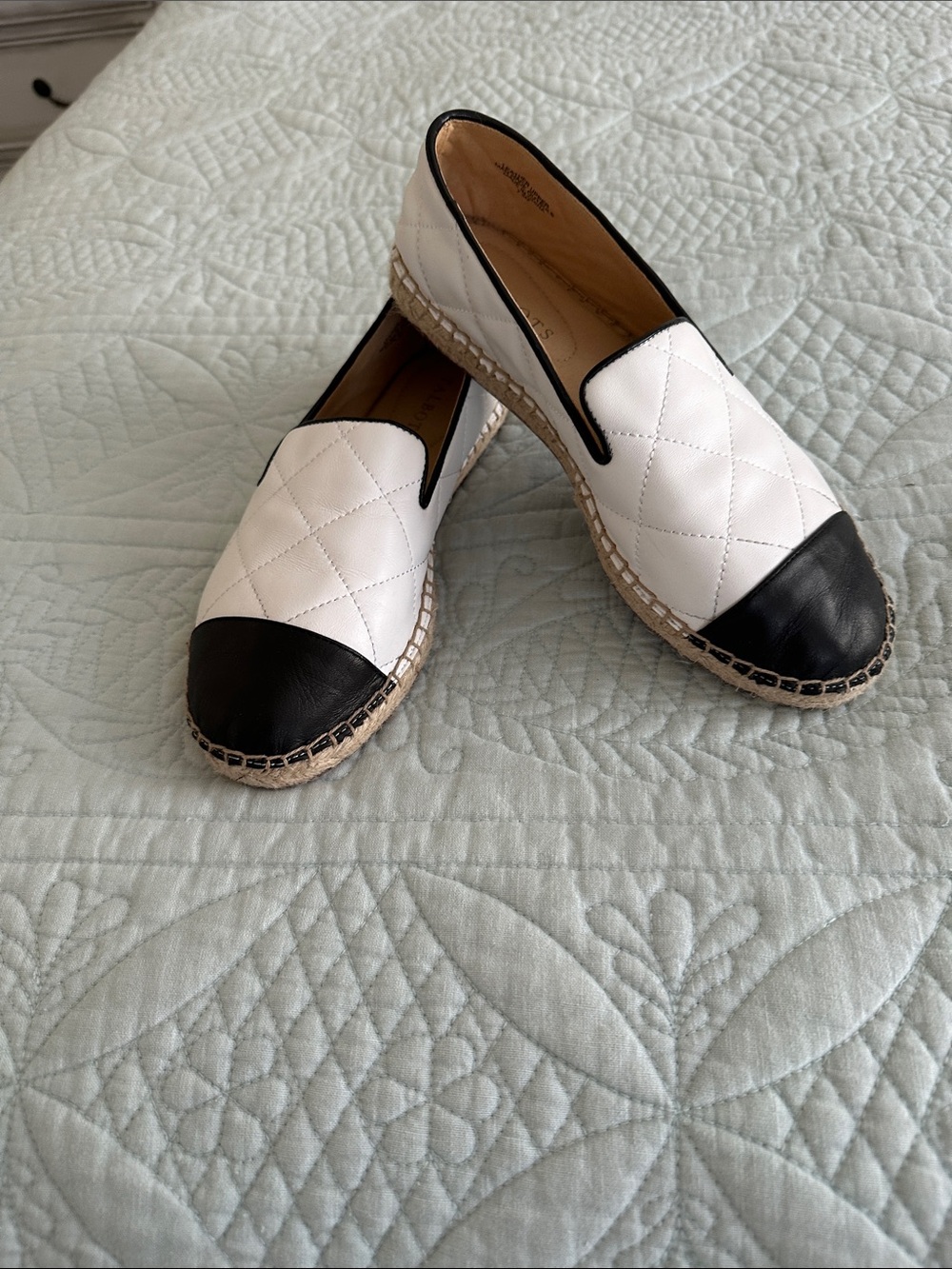 Talbots White Quilted Espadrille Slip-Ons with Black Cap Toe